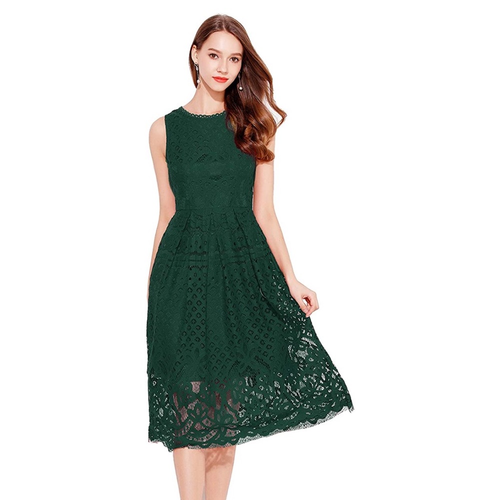 NWT Dark Green Lace Midi Cocktail Dress
